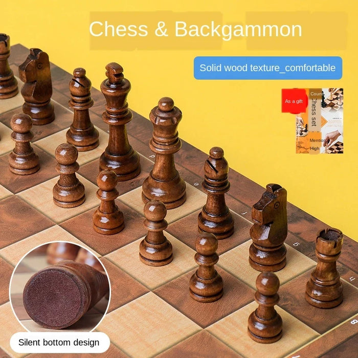 Internationales Schach, 3-in-1-Schachspiel aus Holz, Spielzeug, pädagogisches Gehirntraining, faltbares Brettspiel für Kinder, luxuriöses Geschenk