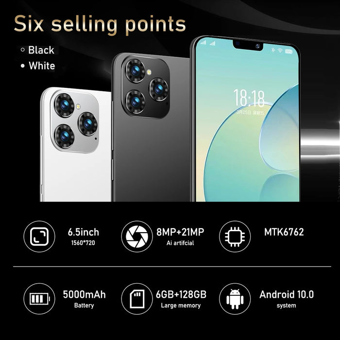 FUFFI-Note 15 Pro, Smartphone Android, 6,5 tours, 6+128 Go ROM, 5000mAh, Téléphone mobile, 8+21MP, Double SIM, Octa Core, Téléphone mobile