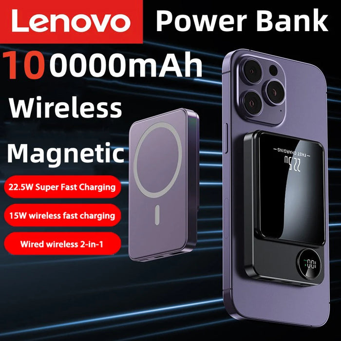 Lenovo 20000 mAh kabellose magnetische Powerbank, ultradünn, PD 22,5 W, schnell aufladbarer mobiler Akku für MagSafe für iPhone 16 und Samsung