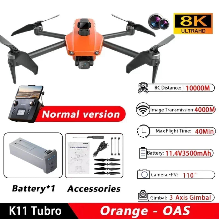 K11 Tubro GPS Drone profesional 8K vídeo HD cámara Dual fotografía aérea 360 ° evitación de obstáculos sin escobillas Quadcopter RC Juguetes