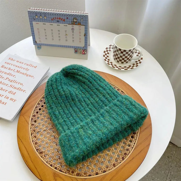 Bonnet en laine unisexe d'hiver, bonnet tricoté en vrac, bonnet Skullies surdimensionné et chaud coréen pour femmes, cadeau de noël