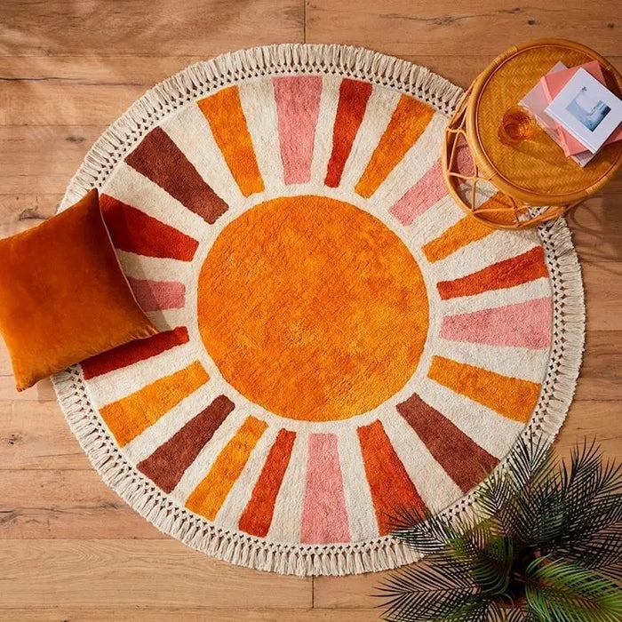 Tapis rond moelleux à franges pour salon, tapis de jeu en fourrure blanche pour enfants, tapis en peluche doux pour chambre d'enfants