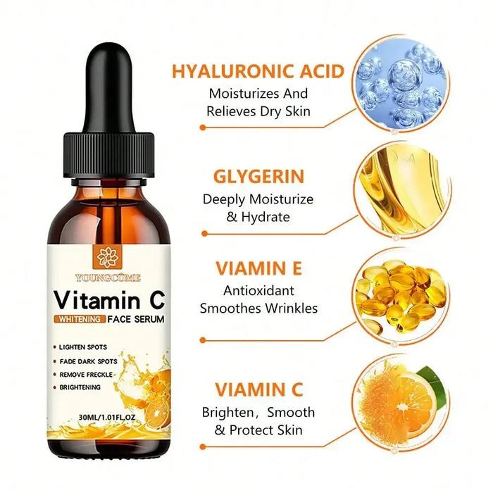 Vitamin-C-Gesichtsessenz mit Hyaluronsäure – Entferner dunkler Flecken, feuchtigkeitsspendend, reparierend und Anti-Aging – 30 ml