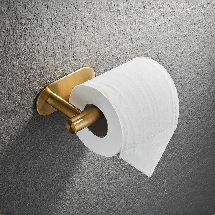 YCRAYS Juego de accesorios de baño dorados sin perforación con soporte para papel higiénico, toallero, toallero y perchero