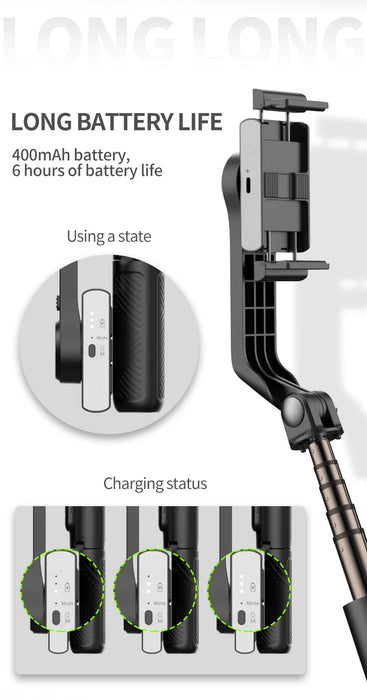 Handheld-Gimbal-Stabilisator für Smartphones mit Selfie-Stick-Stativ und kabelloser Bluetooth-Fernbedienung für iPhone und Android