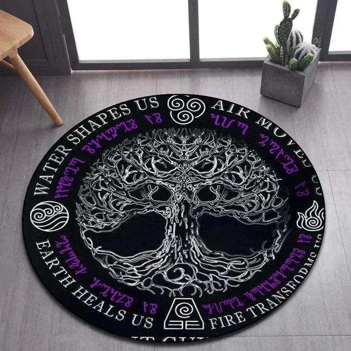 Viking Valknut Yggdrasil Tree of Life Runder Teppich, Teppich für Wohnzimmer, Schlafzimmer, Sofa, Spielzimmer, rutschfeste Bodenmatte