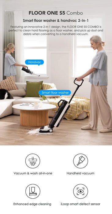 Aspirateur eau et poussière sans fil Tineco Floor One S5 Combo - Machine intelligente d'entretien des sols avec autonettoyage