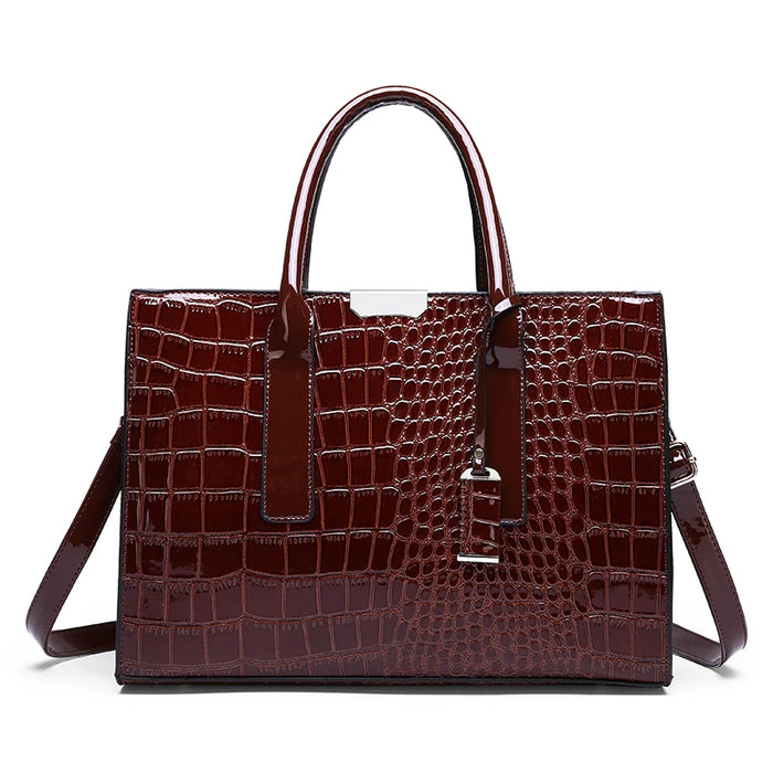 Crocodile Embossed Women's Tote Bag with Adjustable Strap - Spacious Crossbody Handbag for Work and Travel