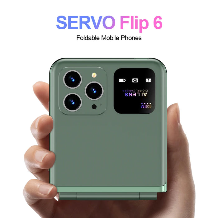 Original SERVO Flip 6 Mobiltelefon 4SIM Kort Standby GSM Nätverk Magisk Röstupptagning Ficklampa Vikbar Mobiltelefon Gratis Mobilfodral