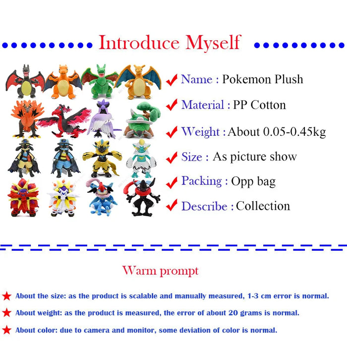 Ensemble en peluche Pokémon avec Léviator brillant, Charizard, Mega Rayquaza, Hisuian Zorua et plus encore – Cadeau de Noël parfait pour les enfants