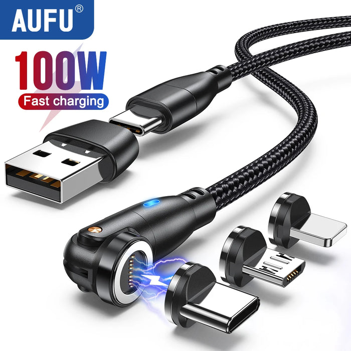 Cable magnético USB C de AUFU 5A para carga rápida de 100W para iPhone, Samsung, Huawei y computadora portátil