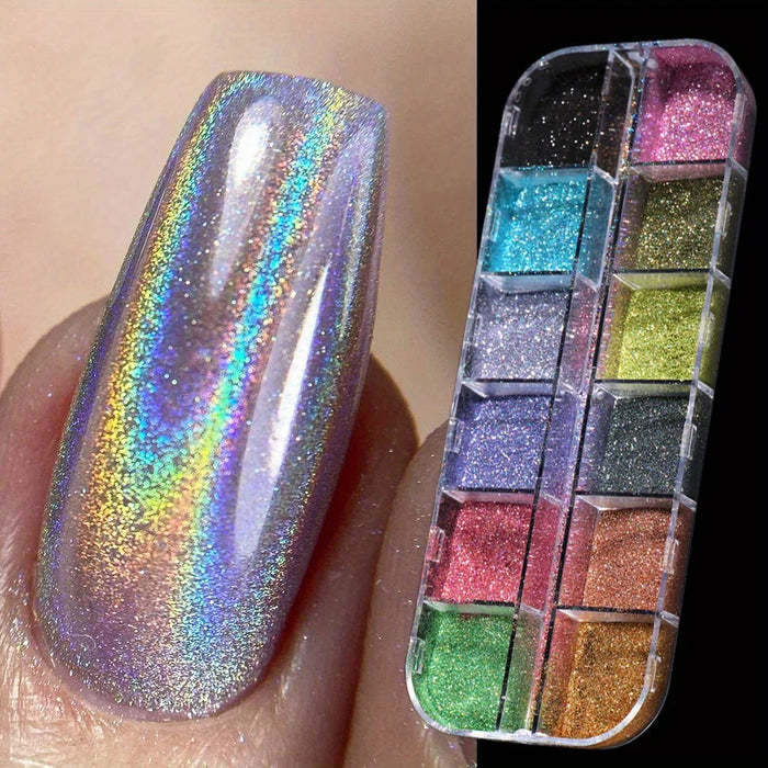 Ensemble de poudre holographique Holo argent, poussière de frottement, noir, rose, Chrome, poudre à paillettes, Pigment Laser pour manucure à faire soi-même