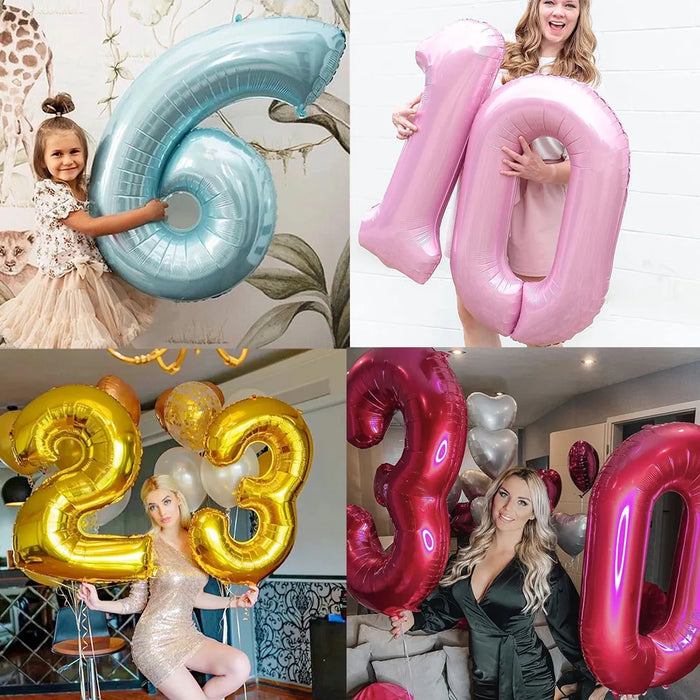 Globos numéricos de lujo de 32 pulgadas en dorado, azul y rojo: ideales para fiestas de cumpleaños, bodas y baby showers