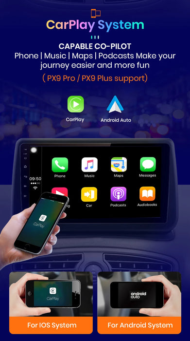 Autoradio CarPlay sans fil AWESAFE PX9 pour Renault Clio 3 2005-2014 - Système multimédia avec Android Auto et fonctionnalités intelligentes