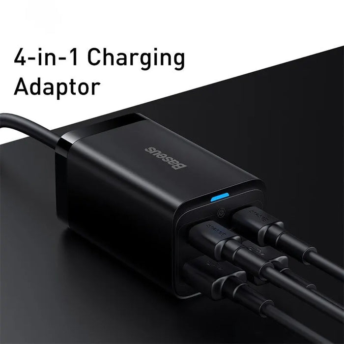 Baseus 65W GaN Desktop Fast Charger - Cargador 4 en 1 para portátil y teléfono móvil para iPhone 15, 14, 13 Pro Max, Xiaomi y Samsung