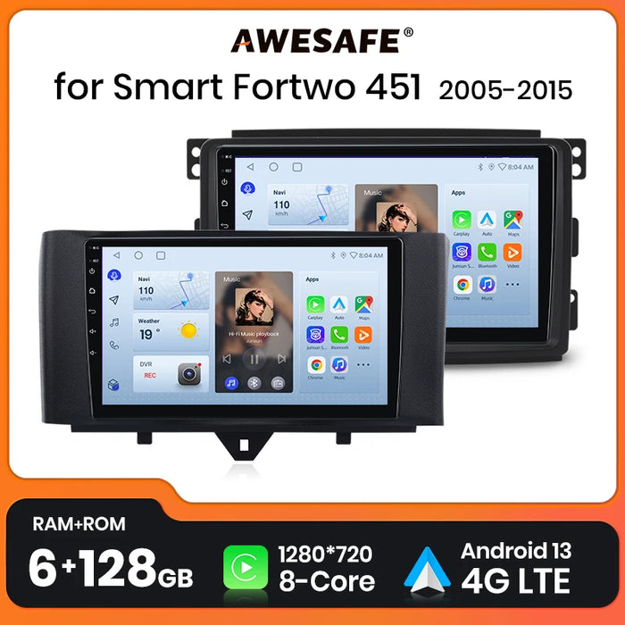 AWESAFE PX9 sans fil CarPlay Android Auto Radio pour Mercedes Benz Smart Fortwo 451 2005 - 2015 lecteur de voiture GPS 2 Din autoradio