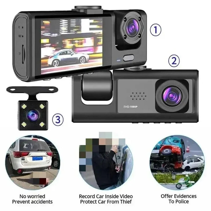 3-Kanal HD 1080P Auto-Dashcam mit Innen- und Außenkameras – Videorecorder für sicheres Fahren