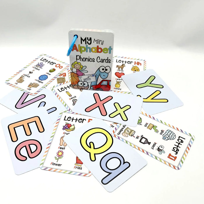 Tarjetas flash de bolsillo fonéticas del alfabeto inglés de 26 letras para educación temprana y aprendizaje de palabras en inglés