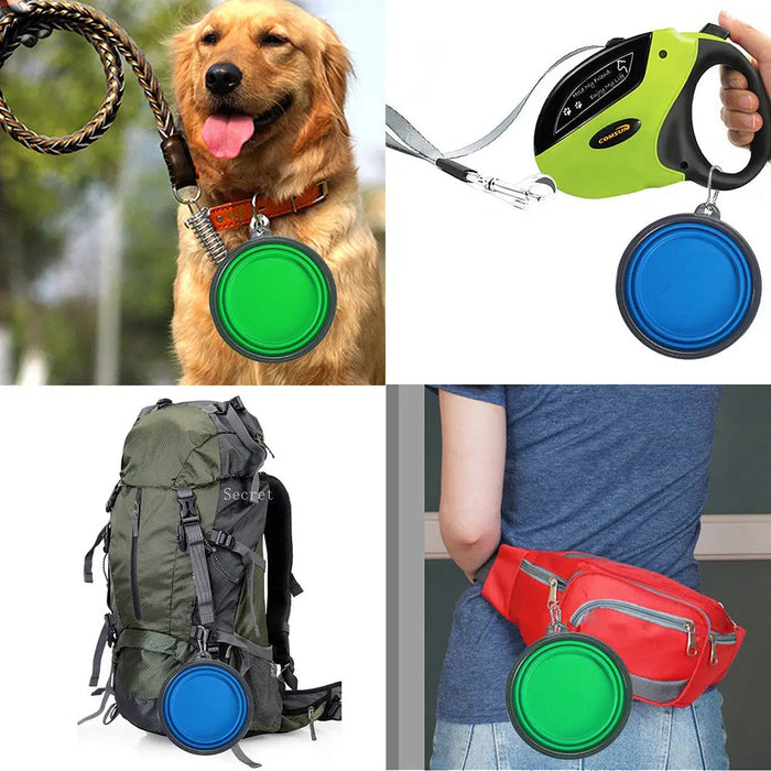 Bol de nourriture et d'eau pliable en silicone pour chien pour une utilisation en extérieur - Bol portable et pliable avec mousqueton