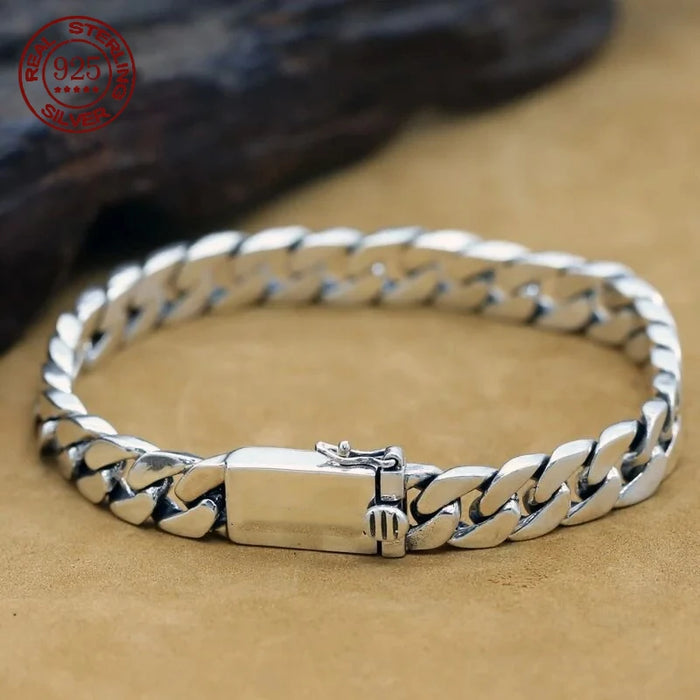 Bracelet en argent Sterling 100% S925, 8MM, Style Punk pour hommes et femmes, bijoux durables avec certificat, cadeau parfait