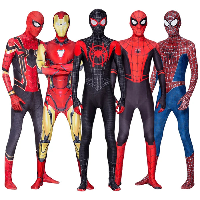 Costume Spiderman - Panthère noire, Iron Man, Spider Gwen Cosplay Zentai Combinaison pour Halloween, Unisexe, Adulte