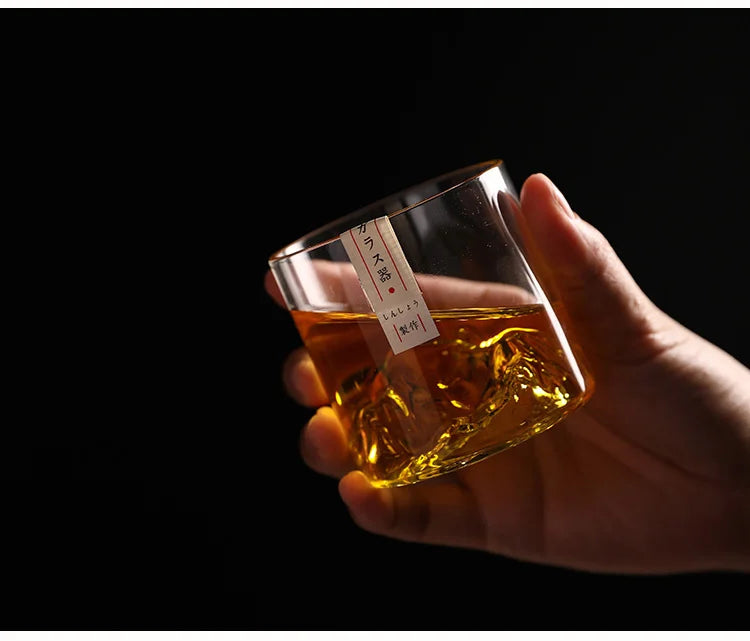 Verre à whisky de montagne 3D japonais au design glacier – Verre à whisky et vodka à l'ancienne dans une boîte en bois