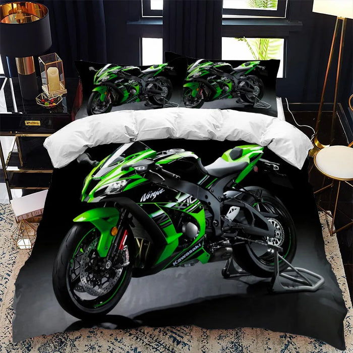 Motorradfahrer-Bettwäsche-Set mit Bettbezug, Queen Calico, Einzelbett, King-Size-Größe, weicher Polyester-Bettbezug, Tröster-Set