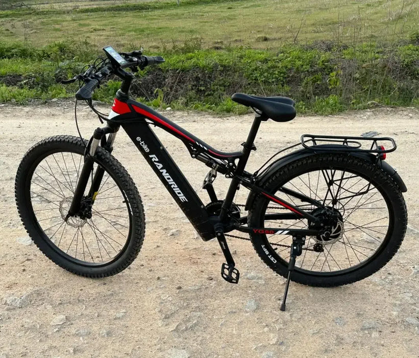 Nueva bicicleta eléctrica RANDRIDE de 1000W, bicicleta eléctrica de 27,5 pulgadas en aleación de aluminio con suspensión total y batería de litio de 48V 17AH