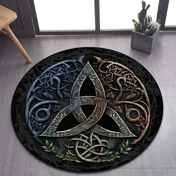 Viking Valknut Yggdrasil Tree of Life Runder Teppich, Teppich für Wohnzimmer, Schlafzimmer, Sofa, Spielzimmer, rutschfeste Bodenmatte