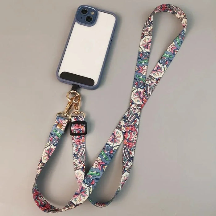 Clip de téléphone portable anti-perte, sangle de cou à motif rétro avec longueur réglable pour iPhone