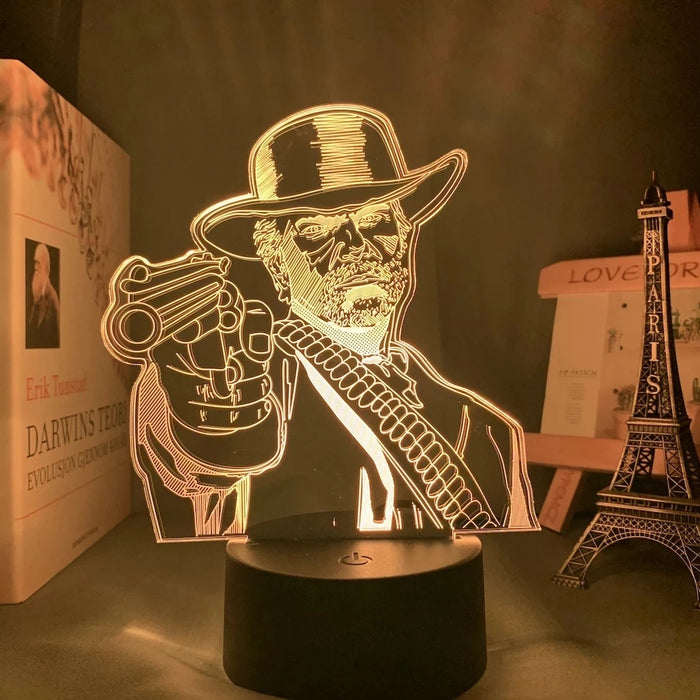 Lámpara de noche acrílica 3D Red Dead Redemption 2 - Lámpara LED Arthur Morgan para sala de juegos y habitación infantil