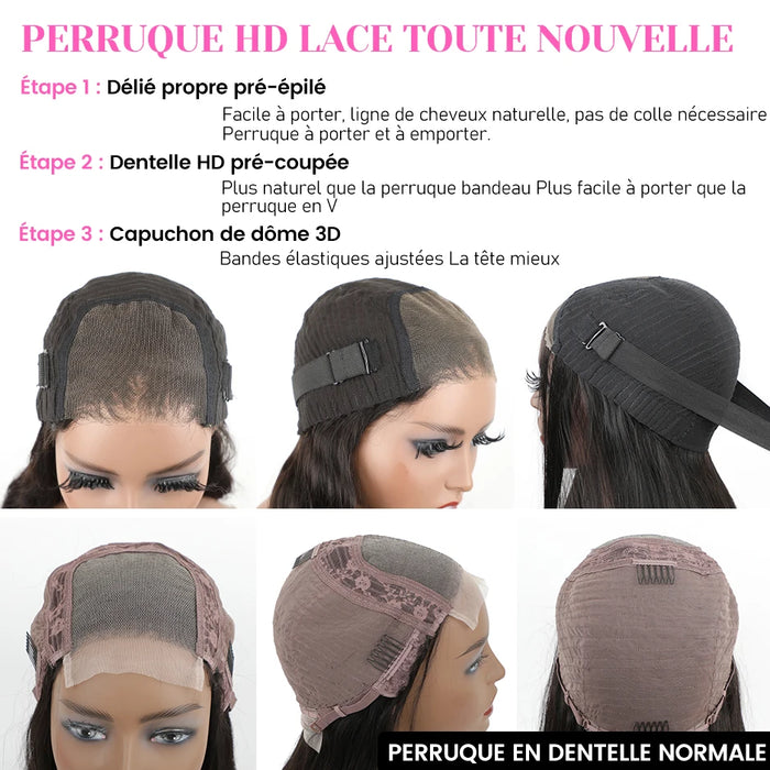 Perruque en dentelle pré-coupée sans colle ondulée-180% vague naturelle pré-épilée pour femmes, perruques de cheveux humains bouclés