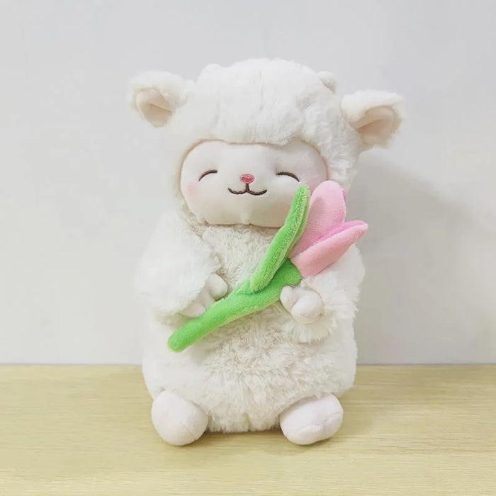 Lindo Cordero De Oveja Blanca Con Muñeco De Peluche De Flor De Tulipán - Cordero De Peluche Suave Con Juguete De Peluche De Tulipán Regalo Perfecto Para El Cumpleaños De Los Niños