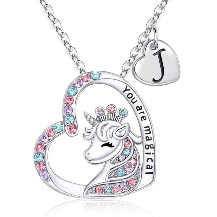 Collar con letra inicial de unicornio mágico: regalo de cumpleaños perfecto para niñas