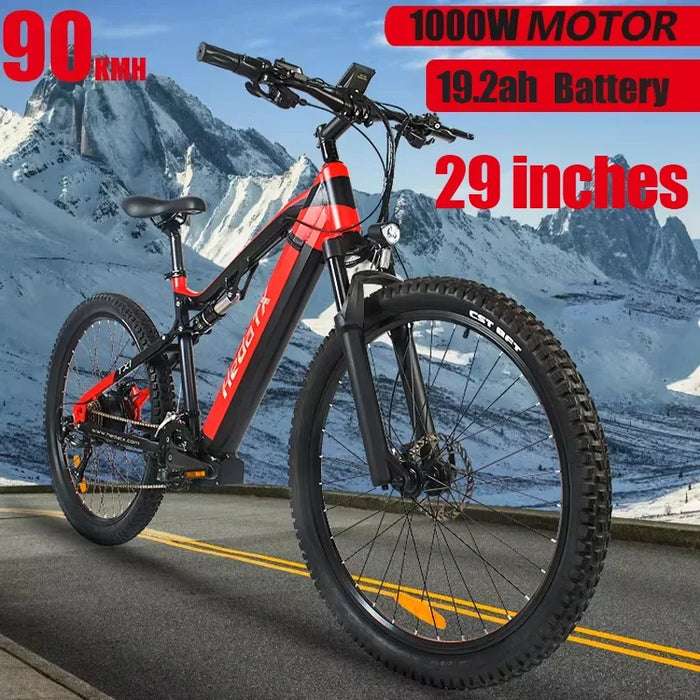 Bicicleta eléctrica de 1000W de 29 pulgadas con 21 marchas y potente batería de 48V 19,2AH - Bicicleta MTB de suspensión total con batería extraíble