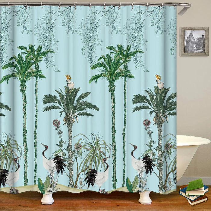 Rideau de douche fleurs et oiseaux de style chinois, décor de salle de bain étanche avec crochets, rideau de douche imprimé 3D