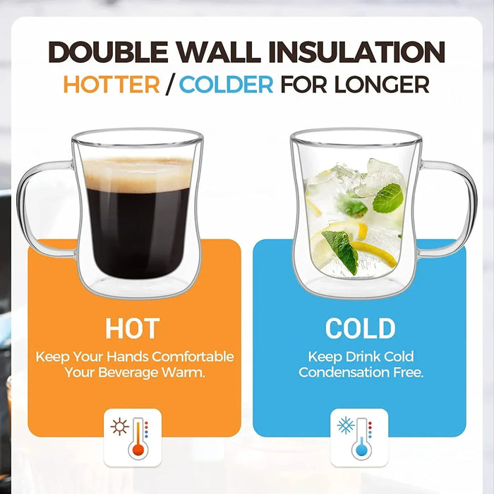 Ensemble de tasses en verre à double paroi résistantes à la chaleur pour la bière et le café – Tasses faites à la main pour le thé et le whisky, verre à boire transparent