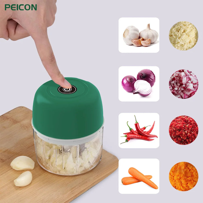 Mini Picadora Eléctrica para Alimentos: Ajo, Cebolla, Verduras, Carne, Fruta - Trituradora Pequeña y Licuadora Recargable 300ml