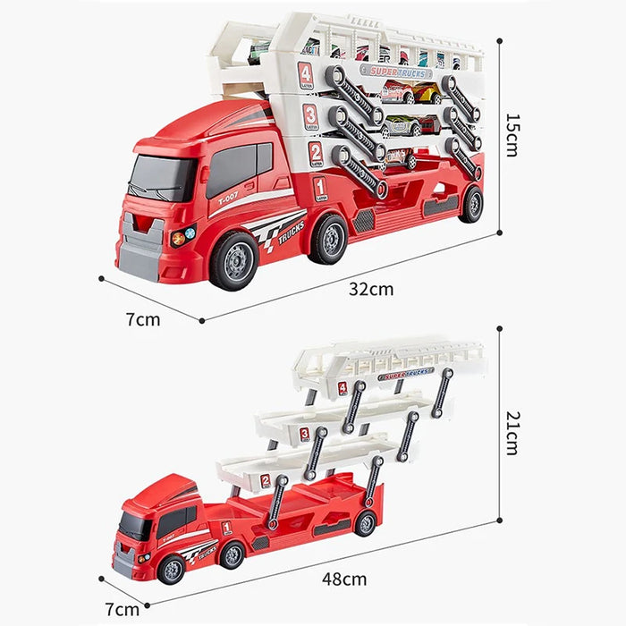 Camion conteneur à benne basculante avec 6 voitures en alliage – Camions tracteurs pour enfants, cadeau parfait pour Noël et Thanksgiving