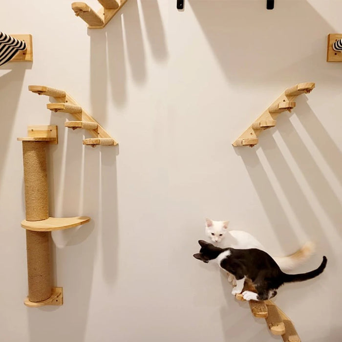 Wall Mounted Cat Shelves Wooden Claw Tree for Cats Ladders Hammock Cat Climbing Wall Furniture