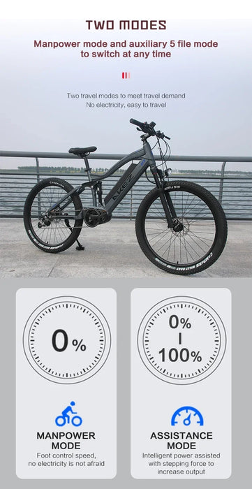 Vélo électrique XOFO 27,5 pouces avec moteur 1000 W et batterie longue durée 48 V 17 Ah – VTT électrique avec moteur central et freins hydrauliques