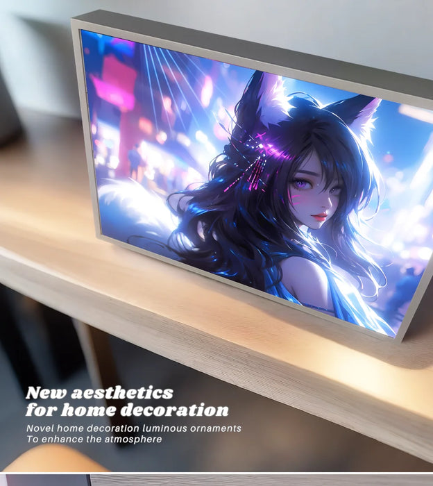 Lampe LED avec personnage de jeu d'anime Fox Girl avec art néon, éclairage d'ambiance HD pour salle de jeux, décoration de table USB à intensité variable et cadeau