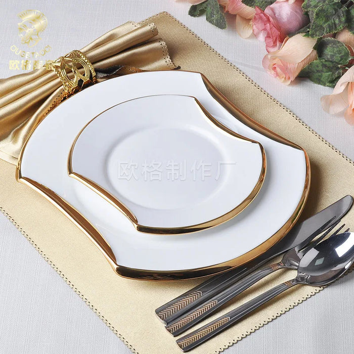 Vajilla creativa de porcelana chapada en oro para barbacoa de carne fina, platos y tazones para hotel y restaurante, juego de accesorios de cocina nuevo