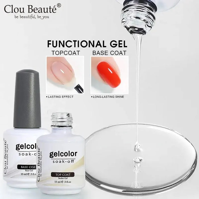 Clou Beaute No Wipe Top Coat & Baslack UV-Gel für Nail Art Maniküre 15 ml