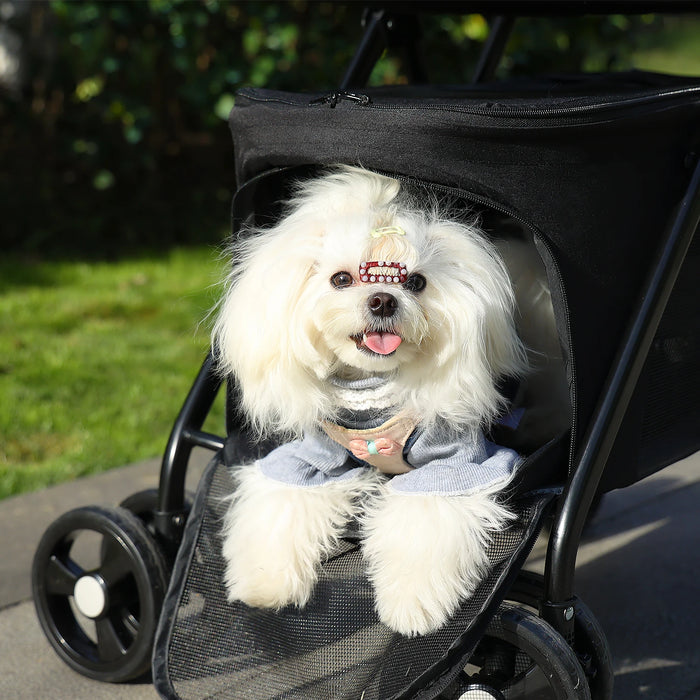 Carro plegable para mascotas con 4 ruedas para perros y gatos - Carro de viaje con cesta de almacenamiento para uso en exteriores