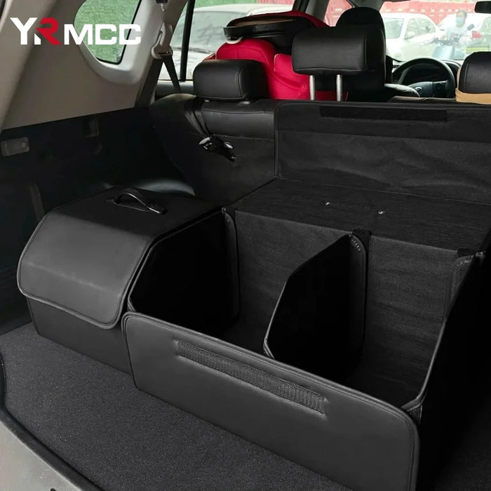 Caja de almacenamiento plegable para coche con soporte de piel sintética, gran capacidad para maletero, ordenado y ordenado con pegatinas antideslizantes