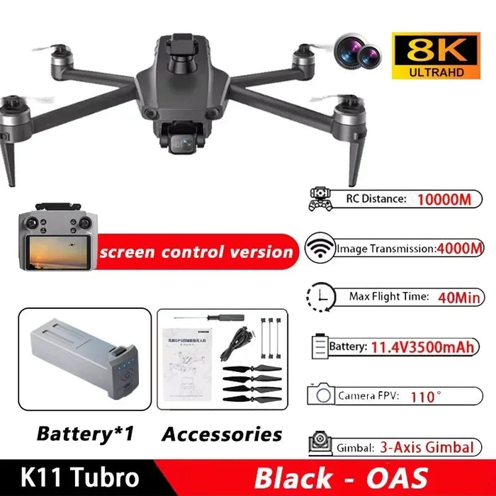 K11 Tubro GPS Drone profesional 8K vídeo HD cámara Dual fotografía aérea 360 ° evitación de obstáculos sin escobillas Quadcopter RC Juguetes