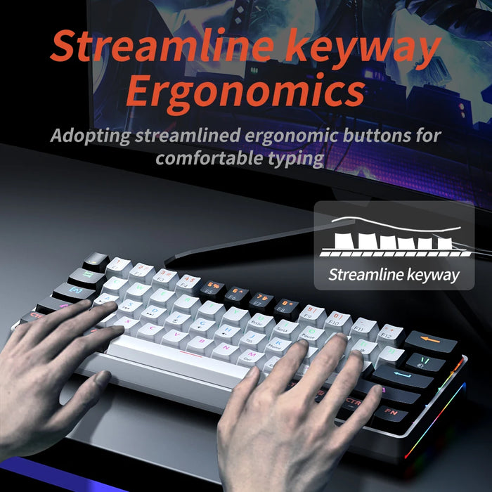 MUCAI MK61 USB Gaming Teclado mecánico interruptor rojo iluminación RGB intercambiable en caliente 61 teclas Cable desmontable