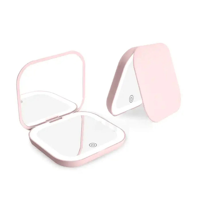 Miroir de maquillage pliant compact avec lumière LED et grossissement 2X - Mini miroir portable