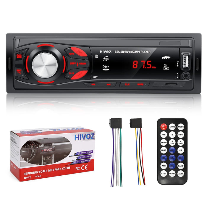 HIVOZ autoradio 1 Din Bluetooth stéréo avec appel mains libres, lecteur MP3 et récepteur FM avec carte AUX/USB/TF dans le Kit de tableau de bord